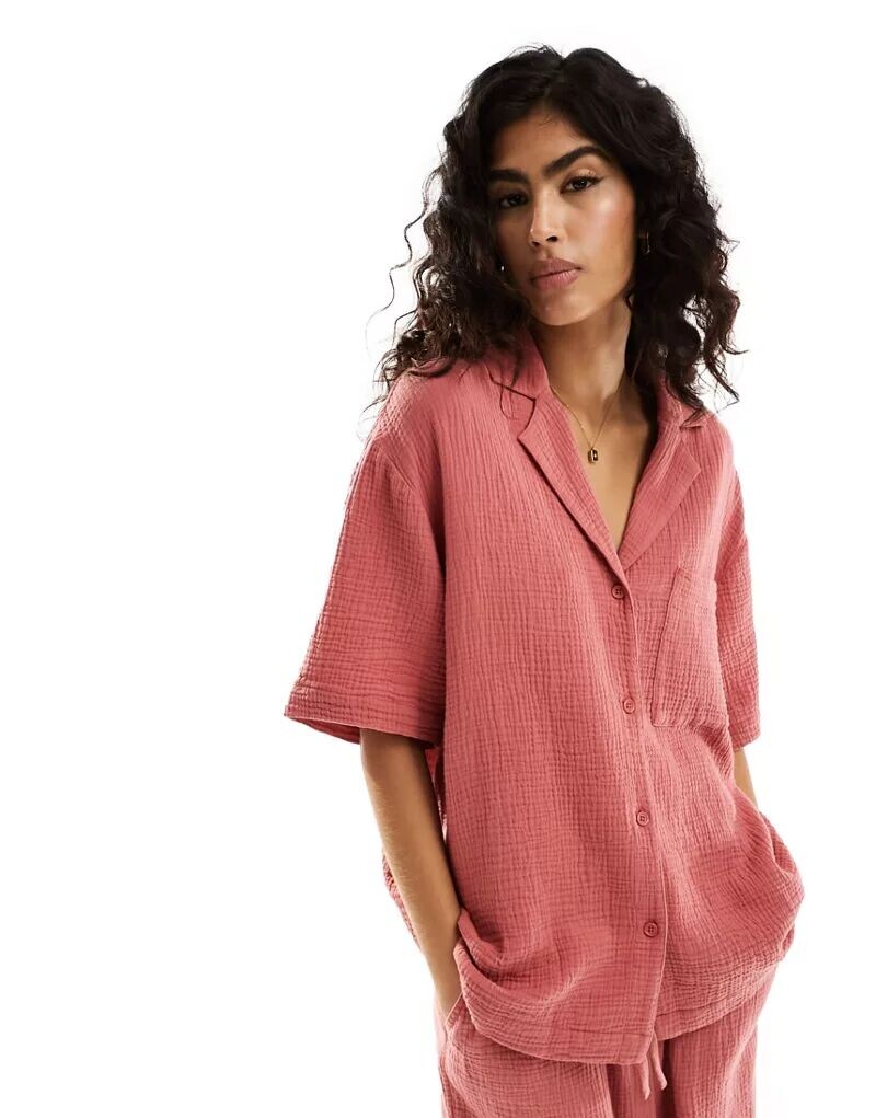 

Рубашка ASOS из плотного хлопка терракотового цвета