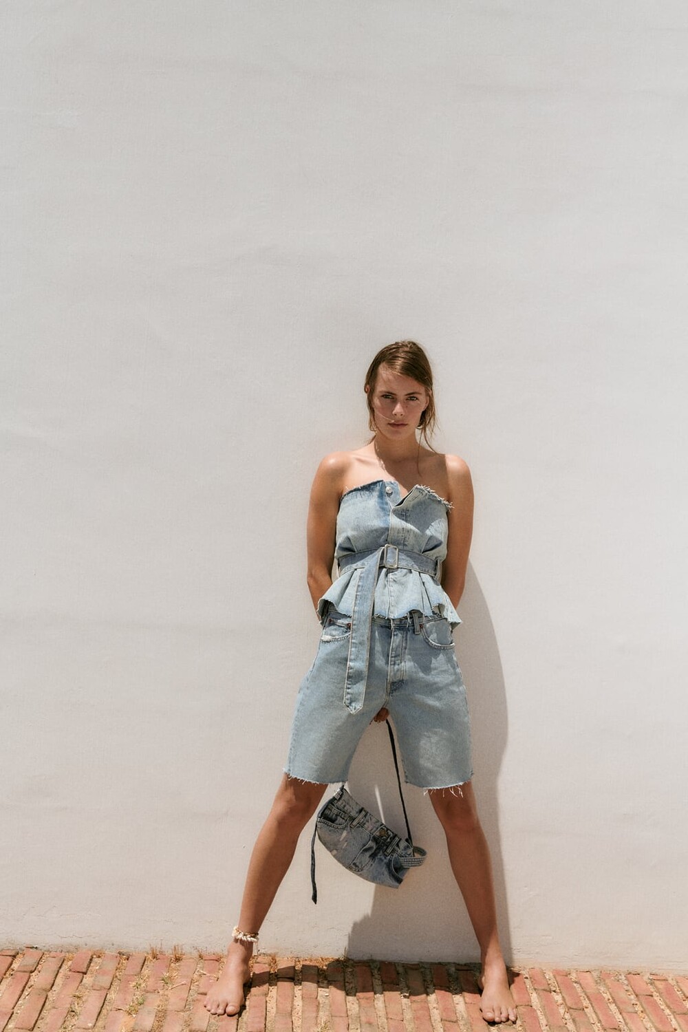 

Топ из денима trf без бремеел ZARA, синий