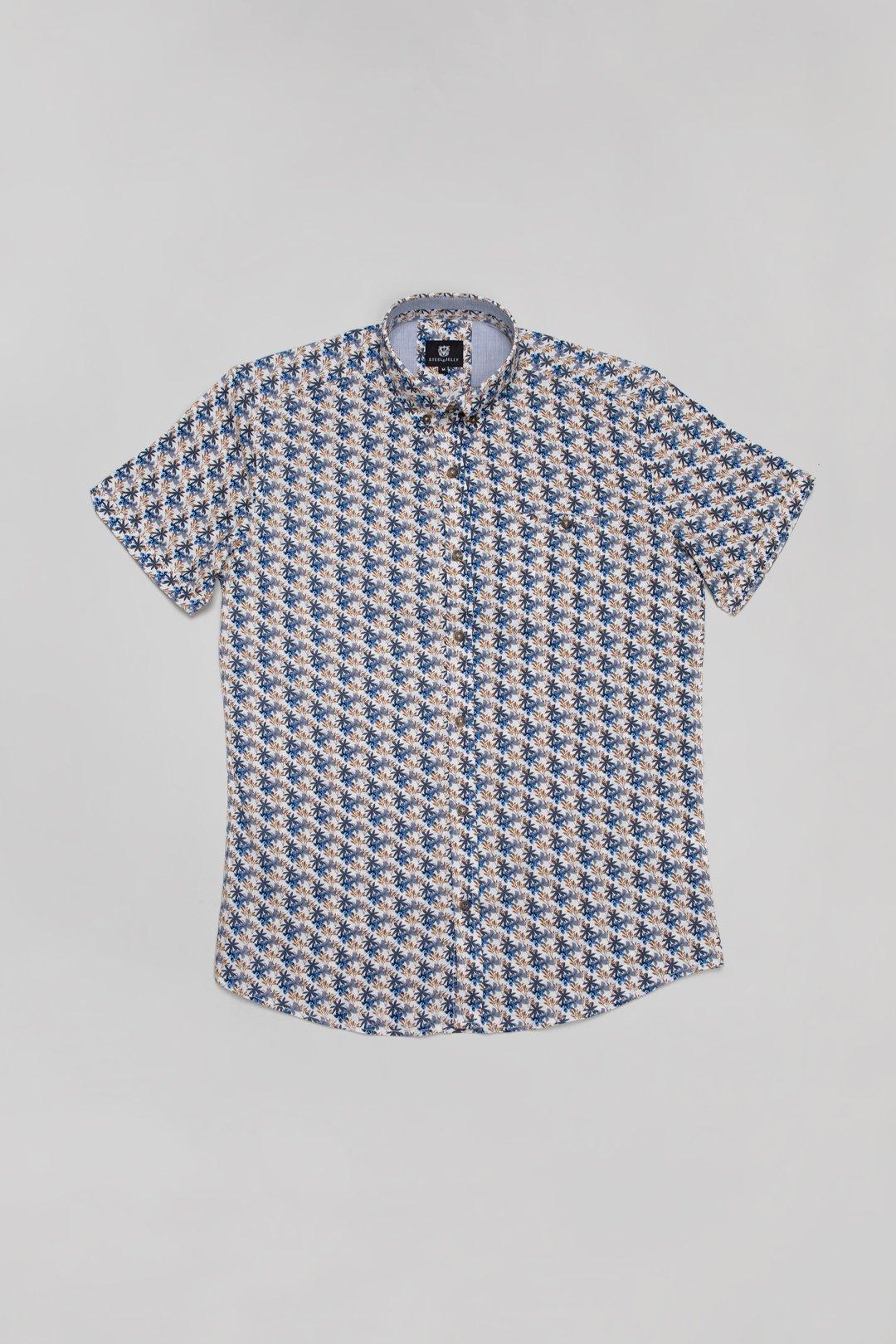 Рубашка приталенного кроя с коротким рукавом с ярким цветочным принтом Steel & Jelly, синий
