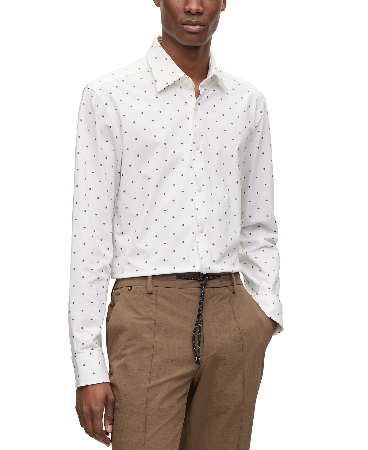 Мужская рубашка узкого кроя стрейч с принтом Hugo Boss рубашка узкого кроя из эластичного хлопка luca d altieri белый