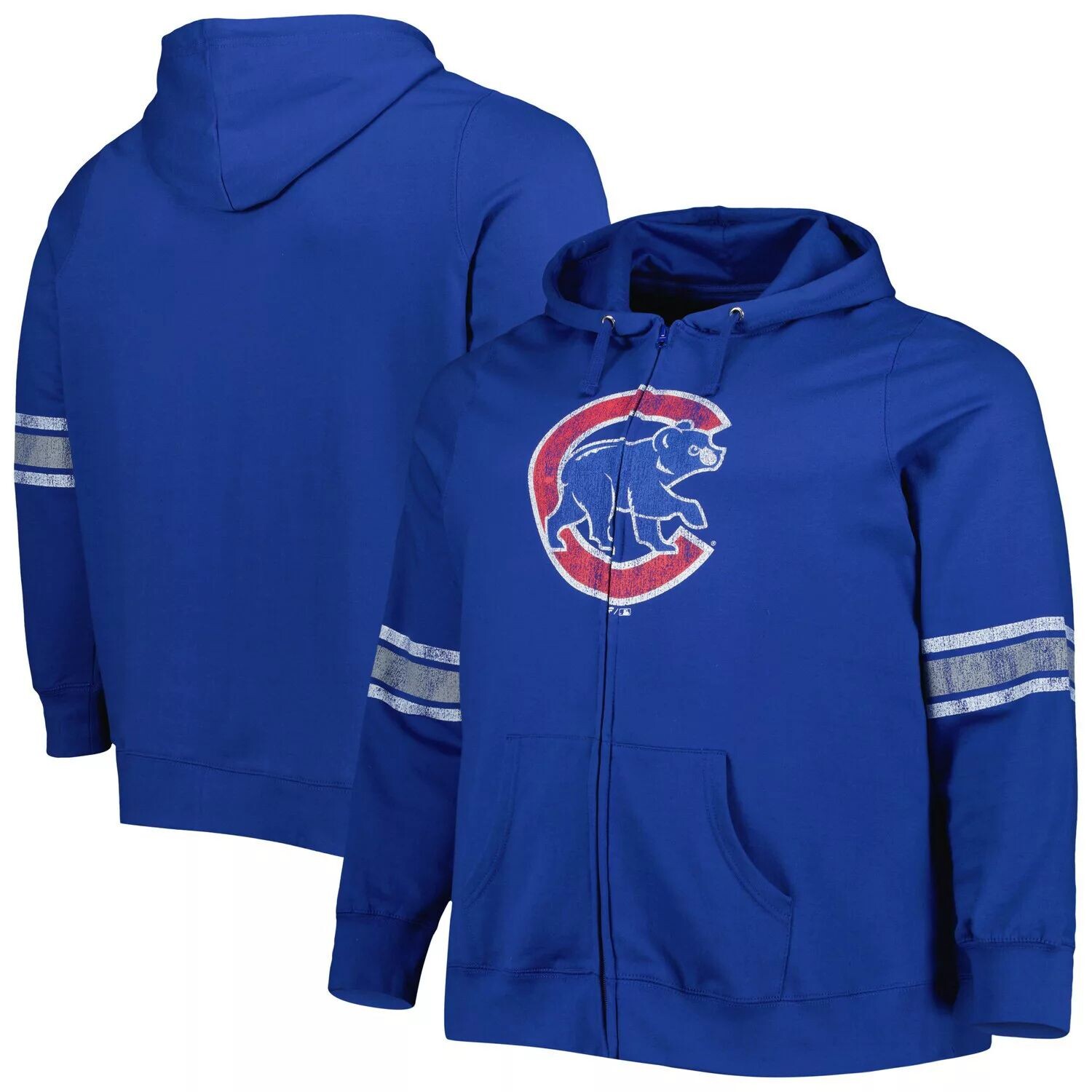 

Женская толстовка с капюшоном и молнией во всю длину с логотипом Royal/Heather Grey Chicago Cubs, большие размеры спереди