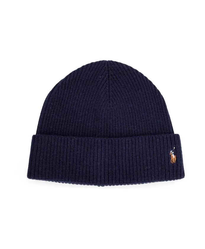 

Шерстяная шапка с вышивкой и складкой спереди Polo Ralph Lauren, синий
