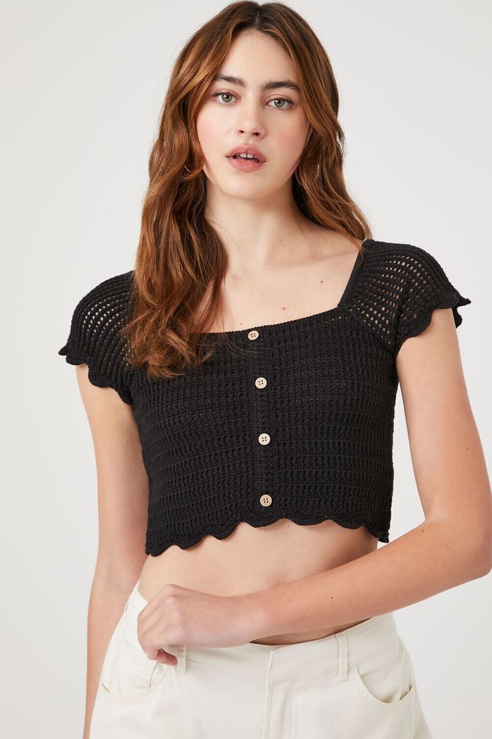 

Свитер крючком – вязаный укороченный топ Forever 21, черный