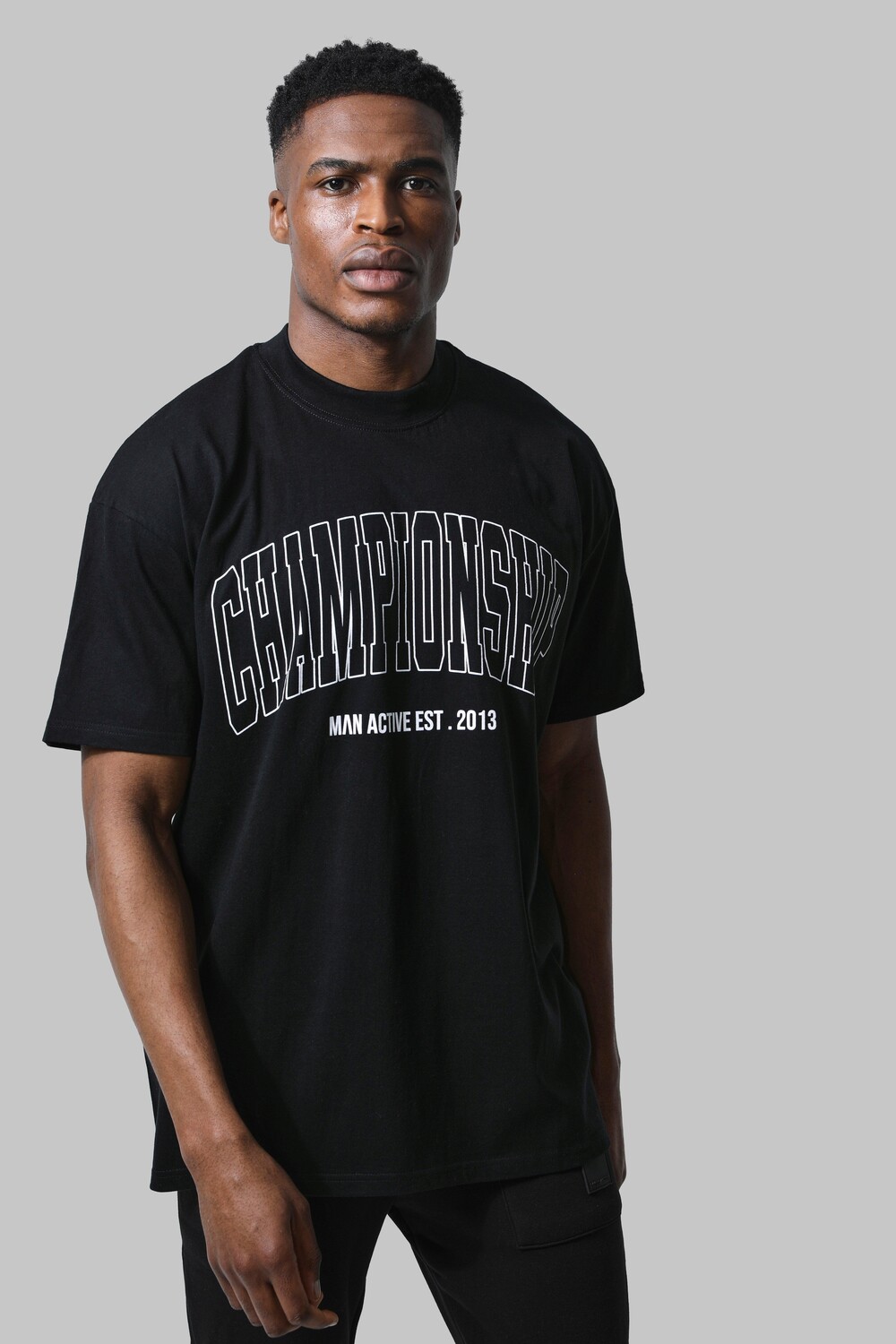 

Мужская футболка active oversize championship Boohoo, черный