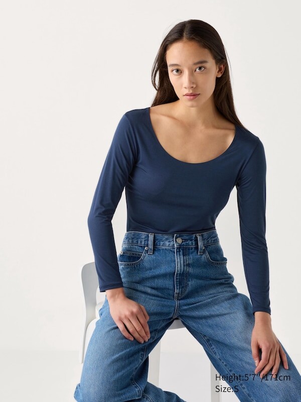 

Футболка heattech с круглым вырезом Uniqlo, синий