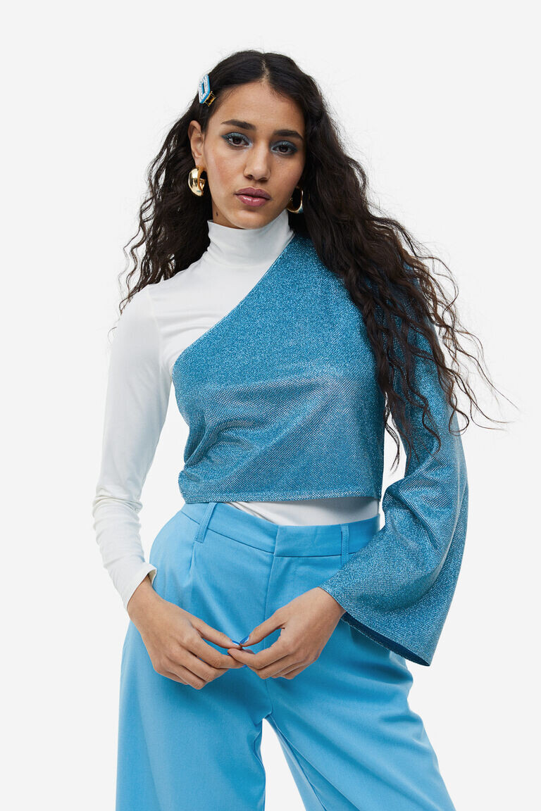 

Блестящий топ на одно плечо H&M, синий
