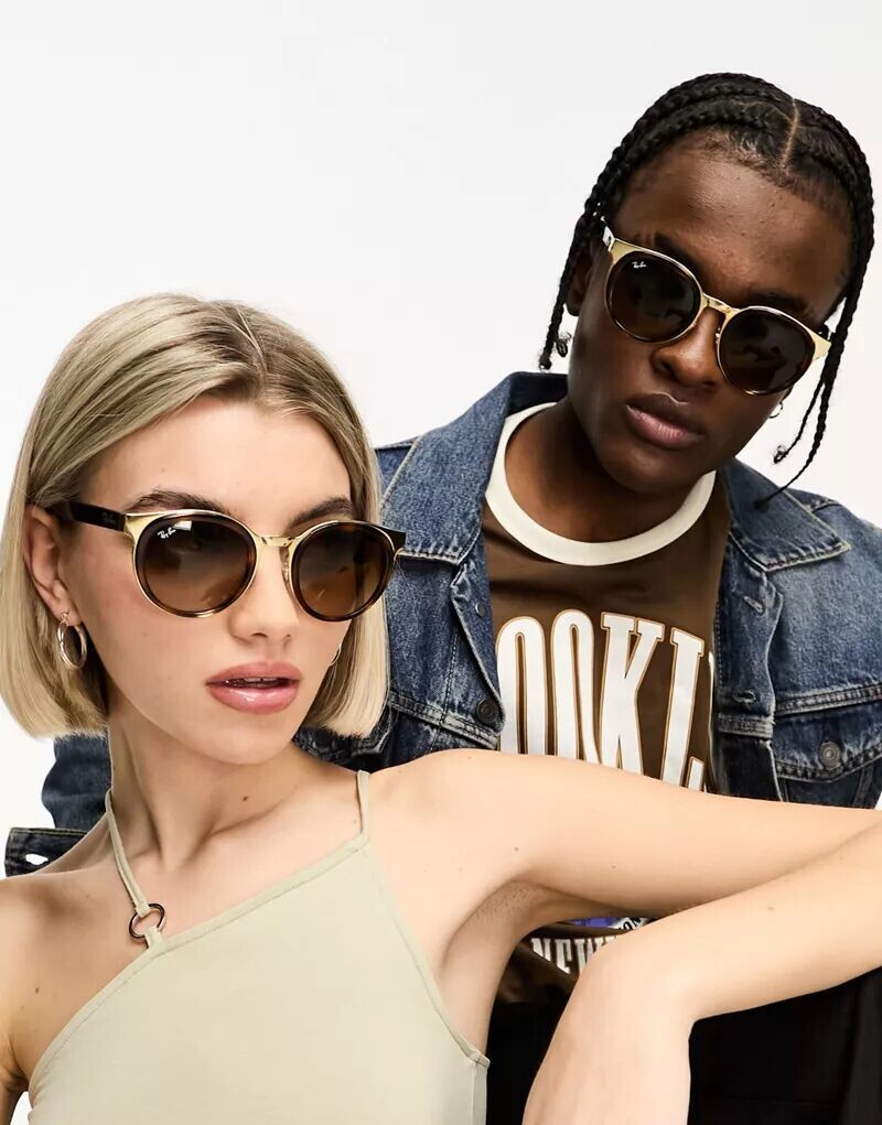 

Круглые солнцезащитные очки Ray-Ban Bonnie в сочетании коричневого и бежевого цвета