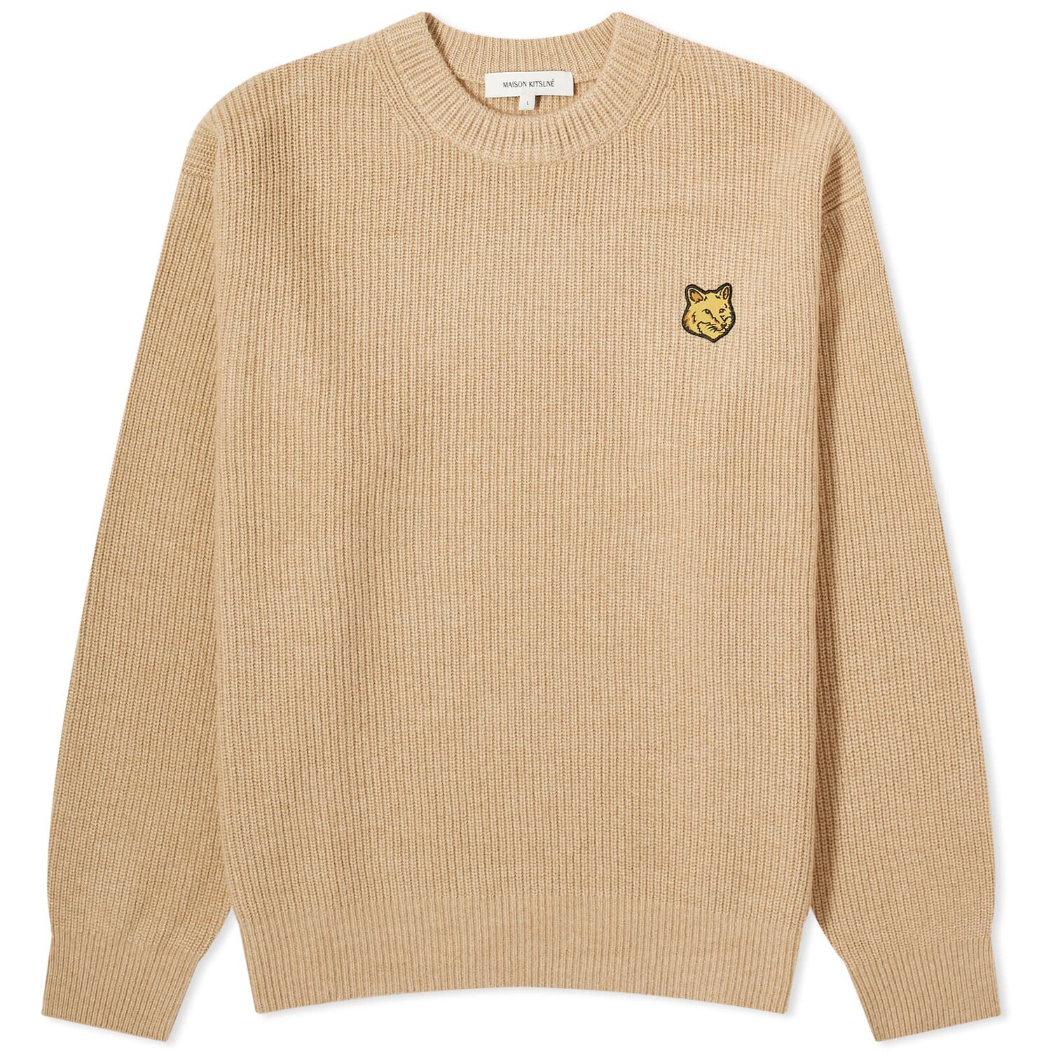 Джемпер Maison Kitsune Tonal Fox Head Patch Ribbed, бежевый меланж джемпер maison kitsune fox head intarsia черный