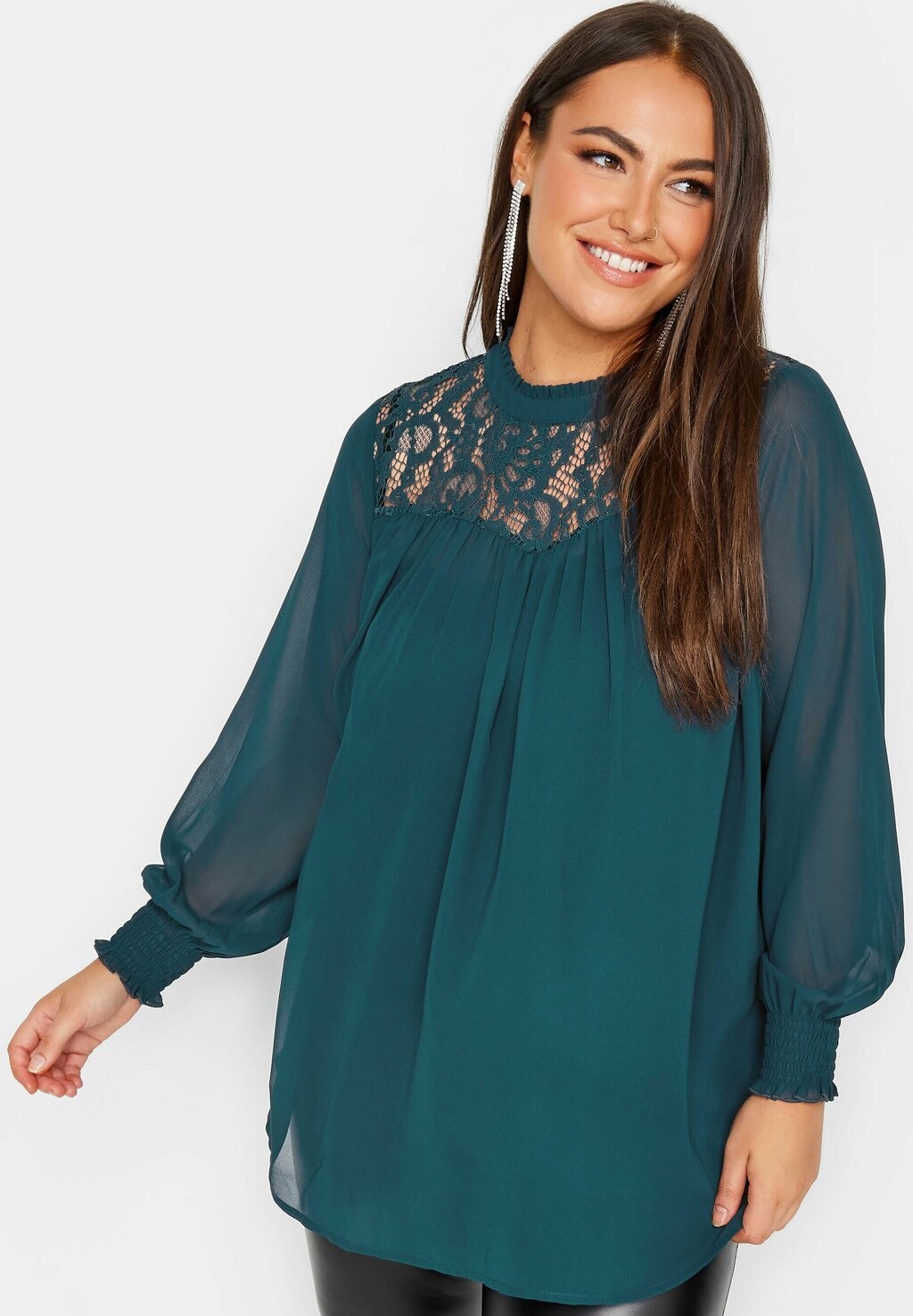 

Блузка Ruffle Collar Yours Clothing, бирюзовый