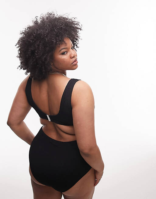 

Черный бикини-топ с жатым узлом спереди Topshop Curve