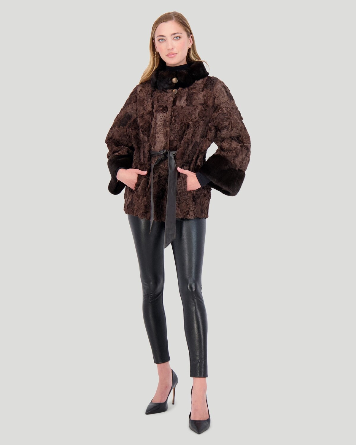 

Жакет из баранины с норковым воротником GORSKI, цвет Dark Brown