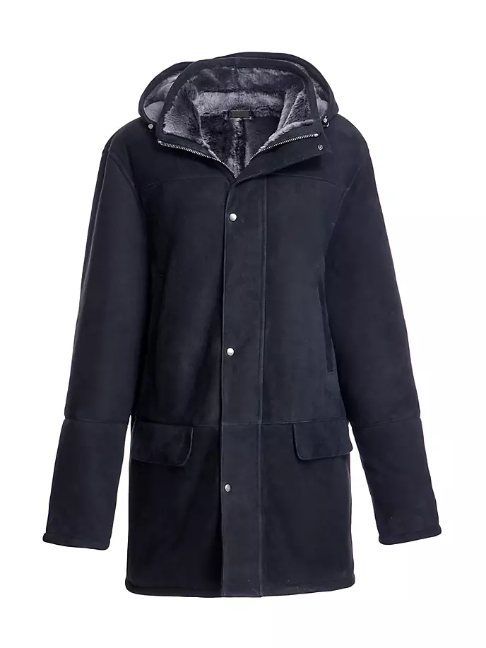 

Парка с капюшоном из нубука и овчины Maximilian, цвет black suede