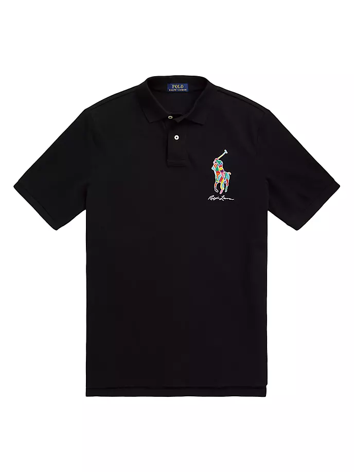 

Сетчатая рубашка-поло с вышивкой Pony Polo Ralph Lauren, черный