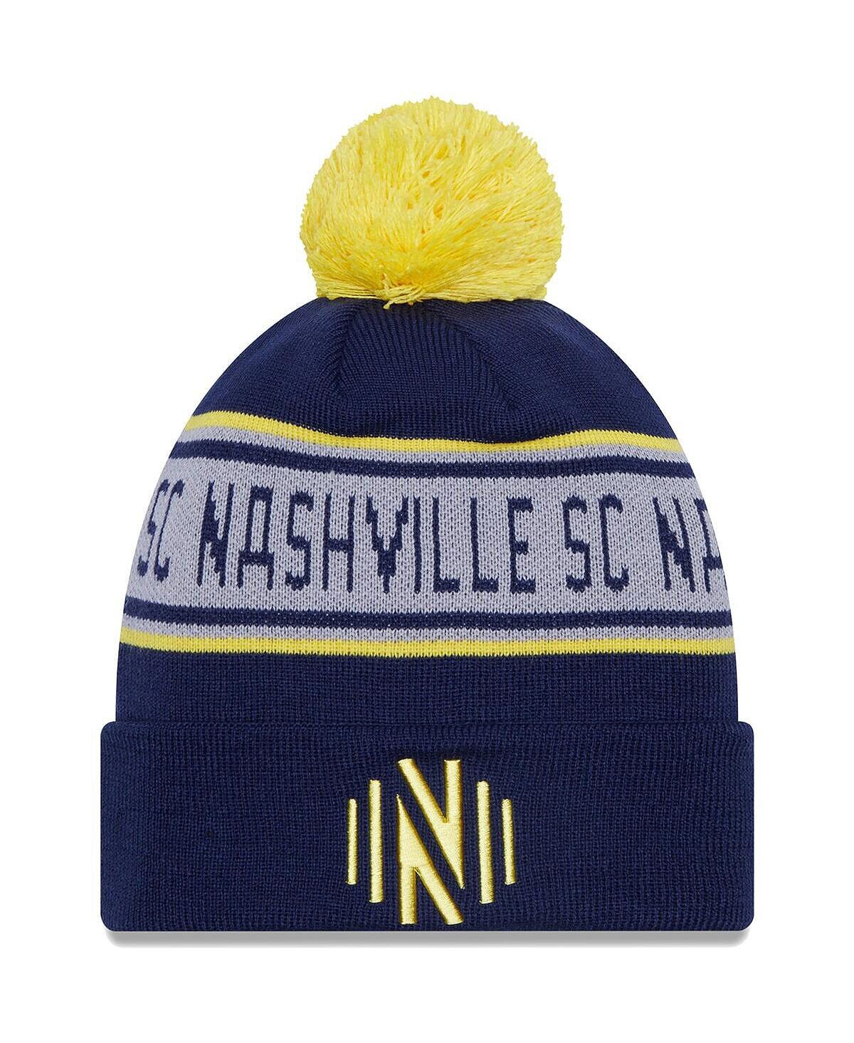 

Мужская темно-синяя вязаная шапка с манжетами и помпоном Nashville SC New Era
