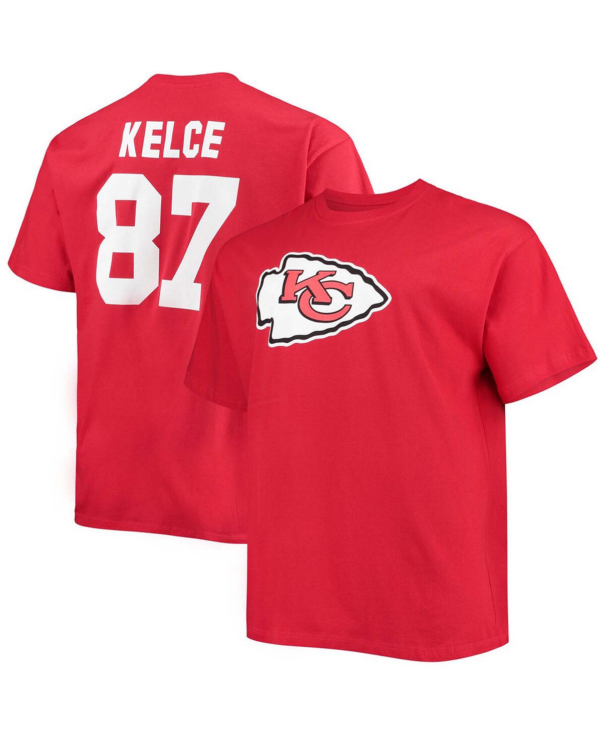 Мужская красная футболка Big and Tall Travis Kelce Kansas City Chiefs с именем игрока и номером Fanatics