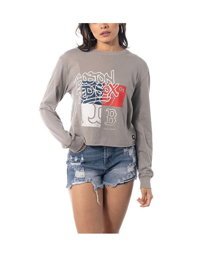 

Женская серая укороченная футболка с длинным рукавом Boston Red Sox The Wild Collective, серый