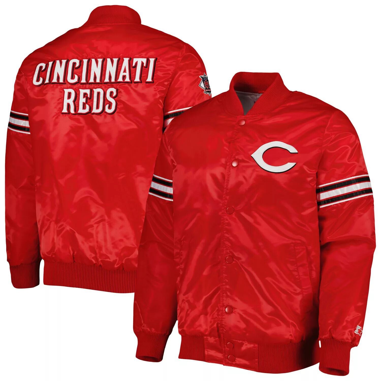 

Мужская красная атласная университетская куртка с застежками Cincinnati Reds Pick & Roll Starter