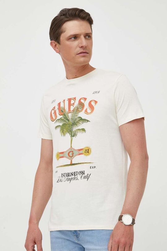 

Хлопковая футболка Guess, бежевый