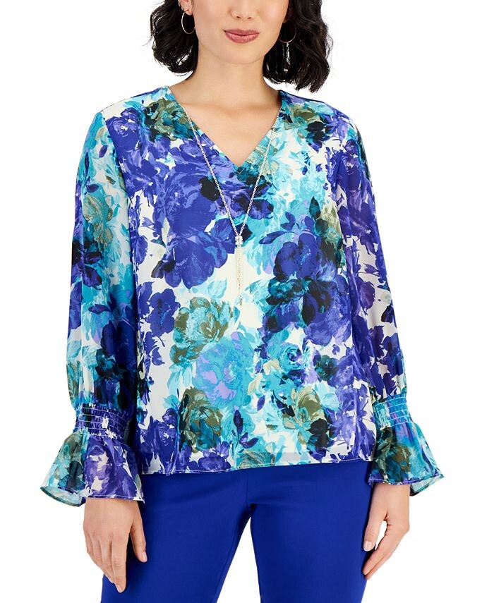 

Топ с ожерельем Petite Claudette Rose JM Collection, синий