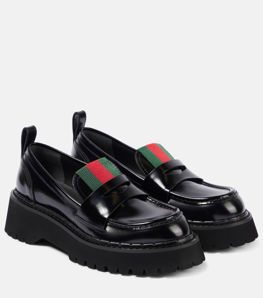 

Кожаные мокасины Web Stripe Gucci, цвет black/vrv