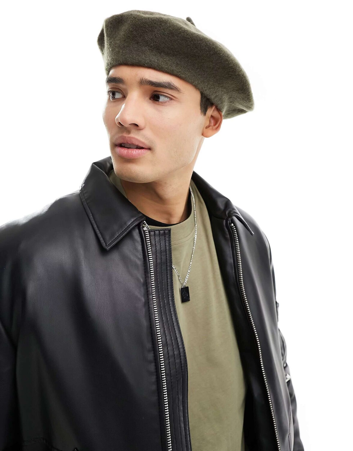 

Шерстяной берет цвета хаки ASOS