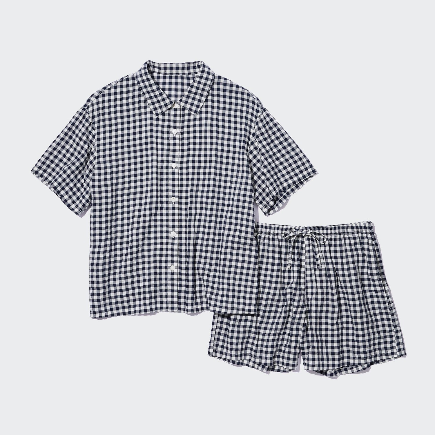 

Пижама UNIQLO мягкая из жатого хлопка с короткими рукавами в клетку, темно-синий