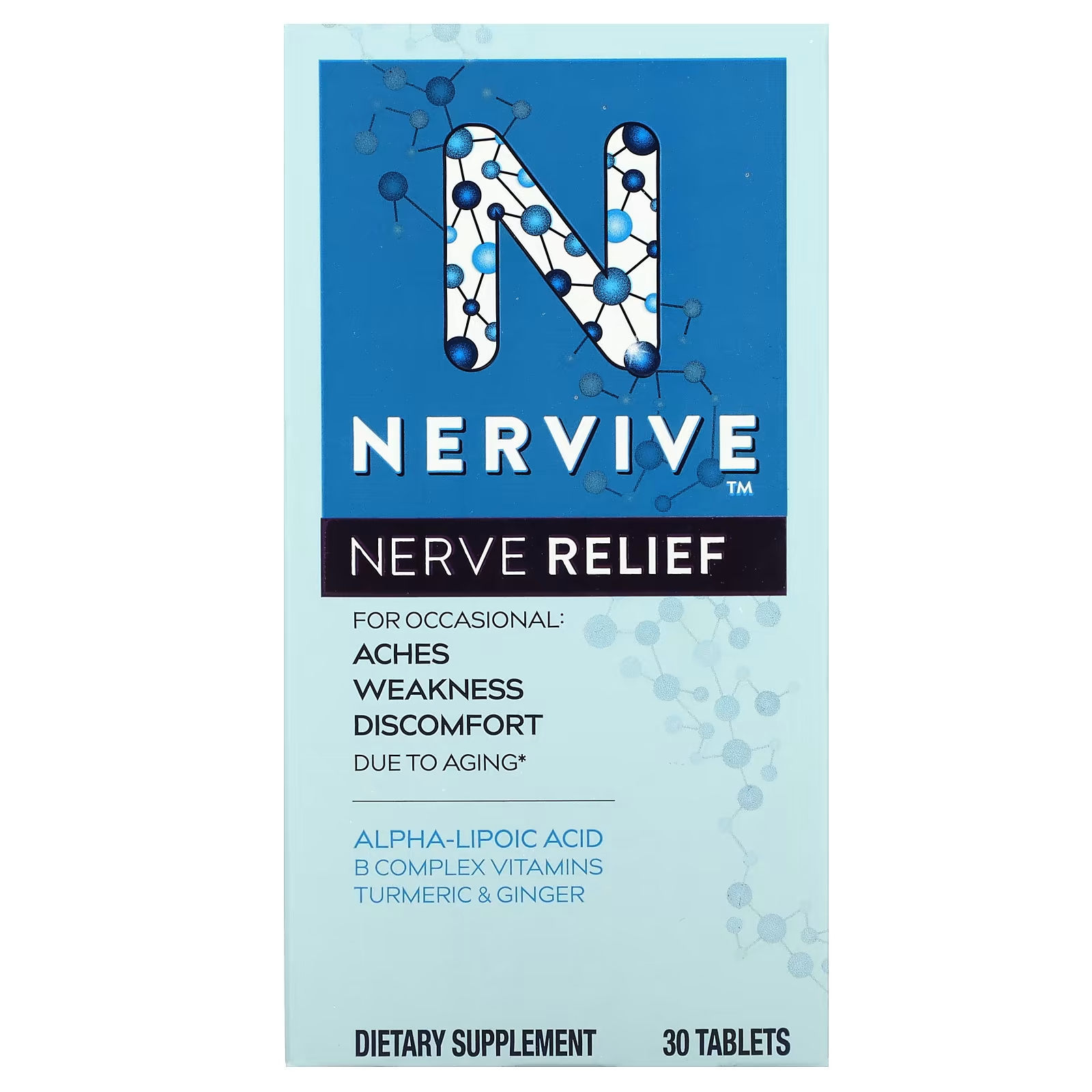 Пищевая добавка Nervive нервная помощь, 30 таблеток куркума и имбирь emergen c цитрусово имбирный 18 пакетов