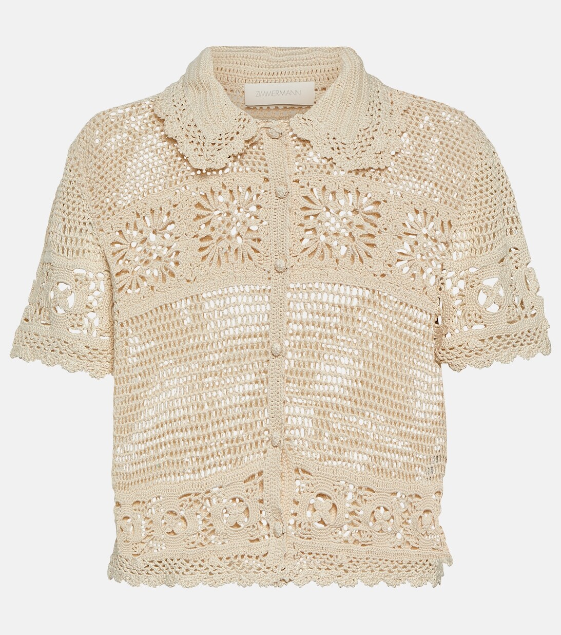 

Укороченная рубашка из ситца крючком ZIMMERMANN, нейтральный