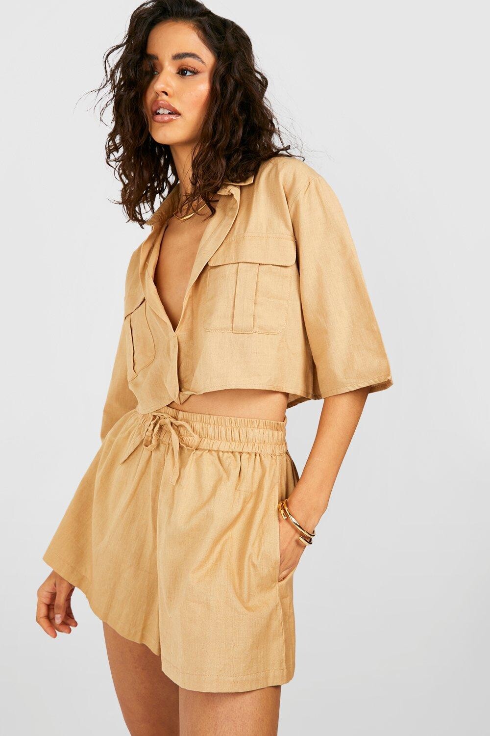 

Льняные шорты на кулиске Boohoo, серый