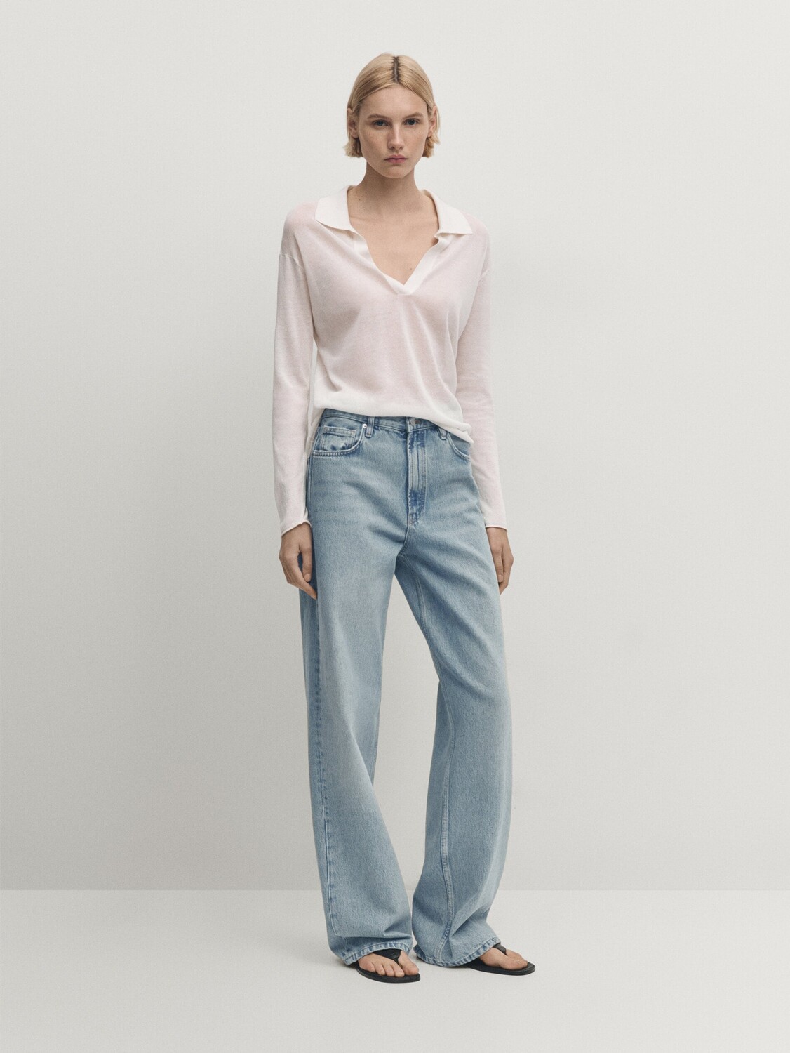

Широкие джинсы с завышенной талией Massimo Dutti, синий