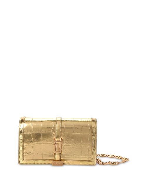 

Кожаный кошелек Greca Goddess с тиснением под крокодила и цепочкой Versace, цвет Gold