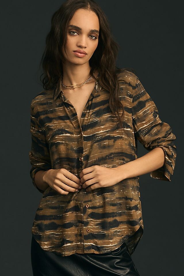 

Рубашка на пуговицах Cloth & Stone с длинными рукавами и принтом, коричневый