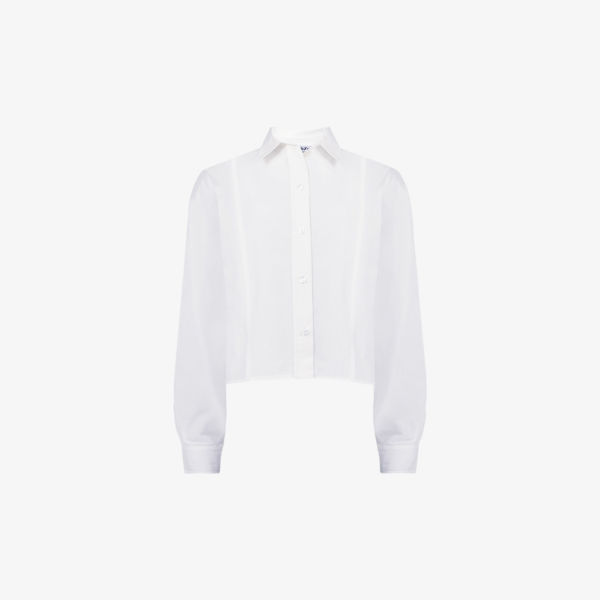 Укороченная хлопковая рубашка со складками Ro&Zo, белый цена и фото
