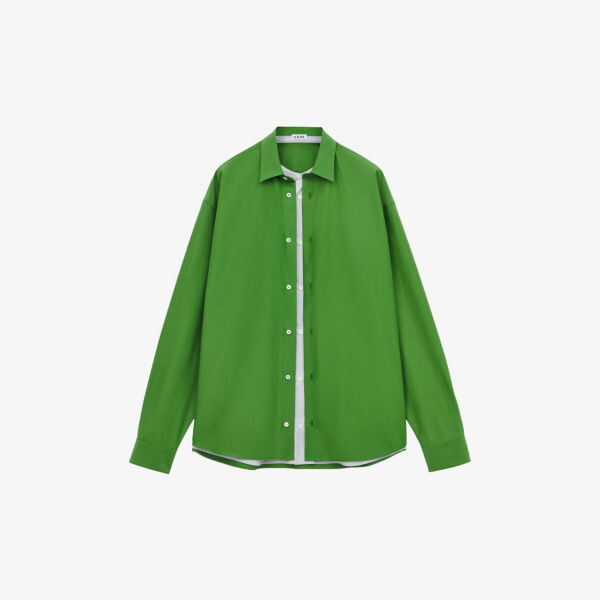 

Рубашка из смесового хлопка с двойными манжетами Loewe, цвет grass/grey