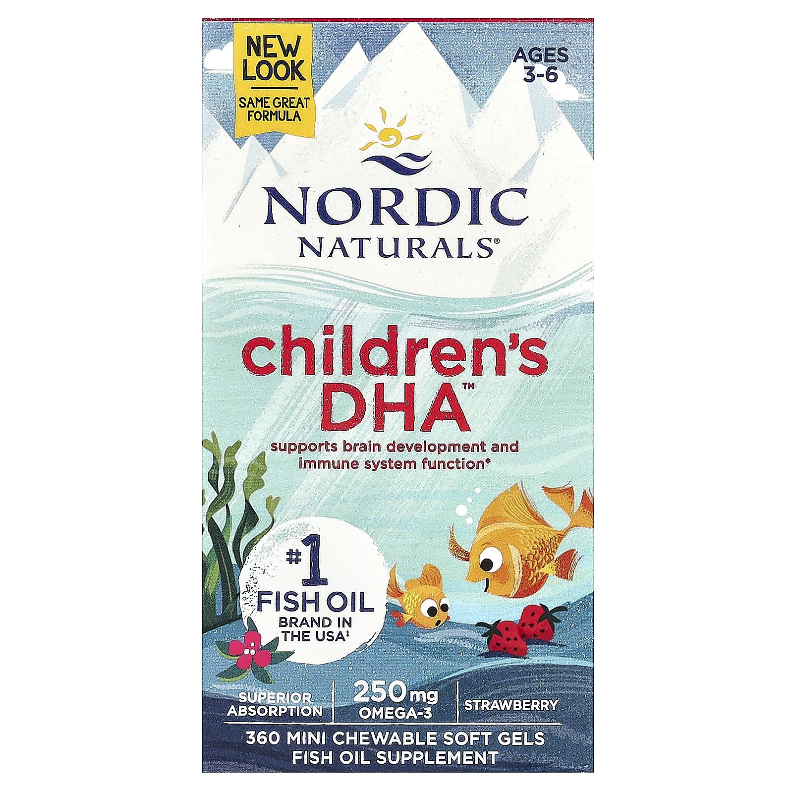 Nordic Naturals Детская ДГК для детей от 3 до 6 лет Клубника 360 Мини-жевательные мягкие гели nordic naturals дгк для детей от 1 до 6