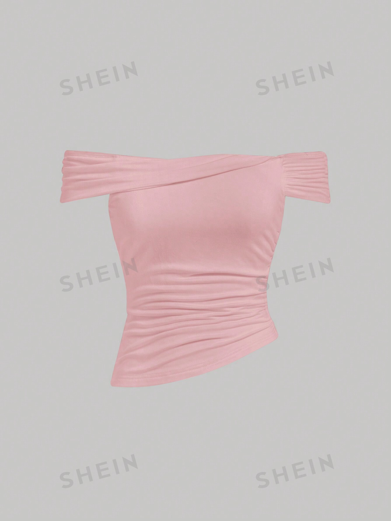 женский однотонный комбинезон с открытыми плечами без рукавов с поясом SHEIN MOD однотонный облегающий топ с открытыми плечами, розовый