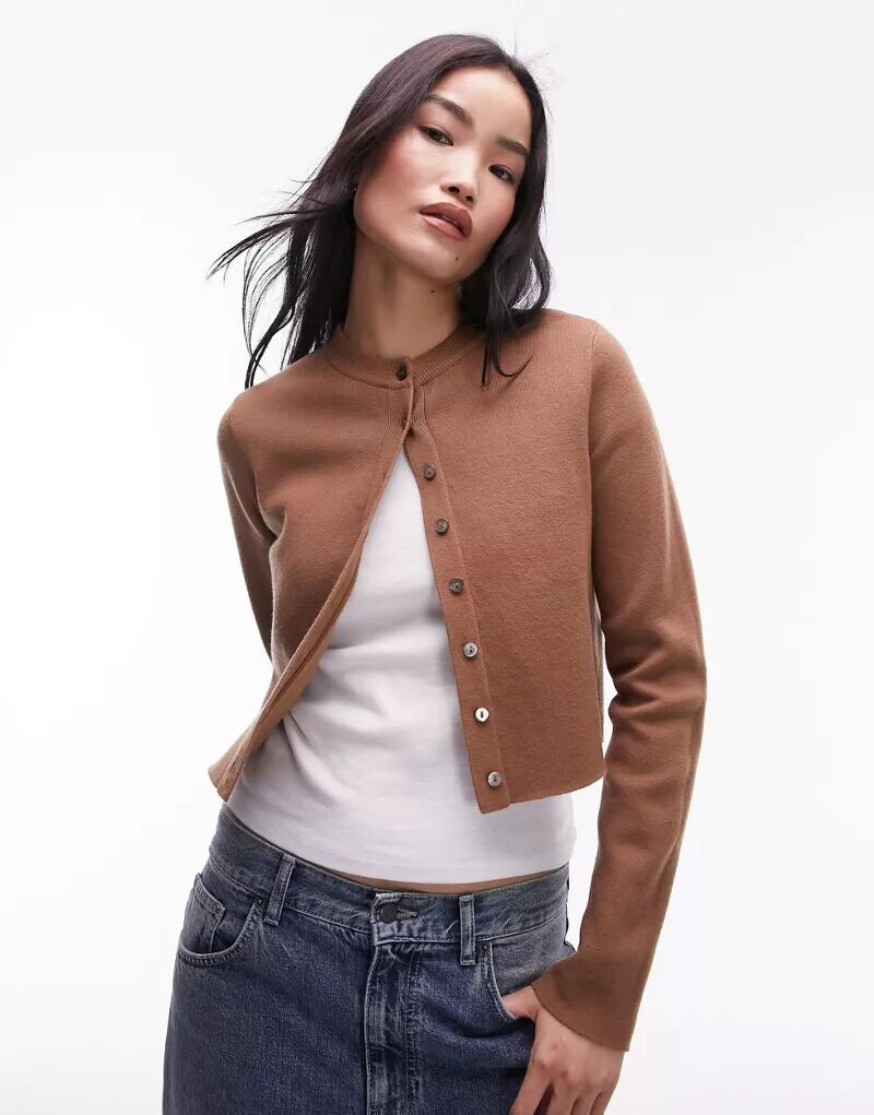

Компактный микро-кардиган Topshop светло-коричневого цвета