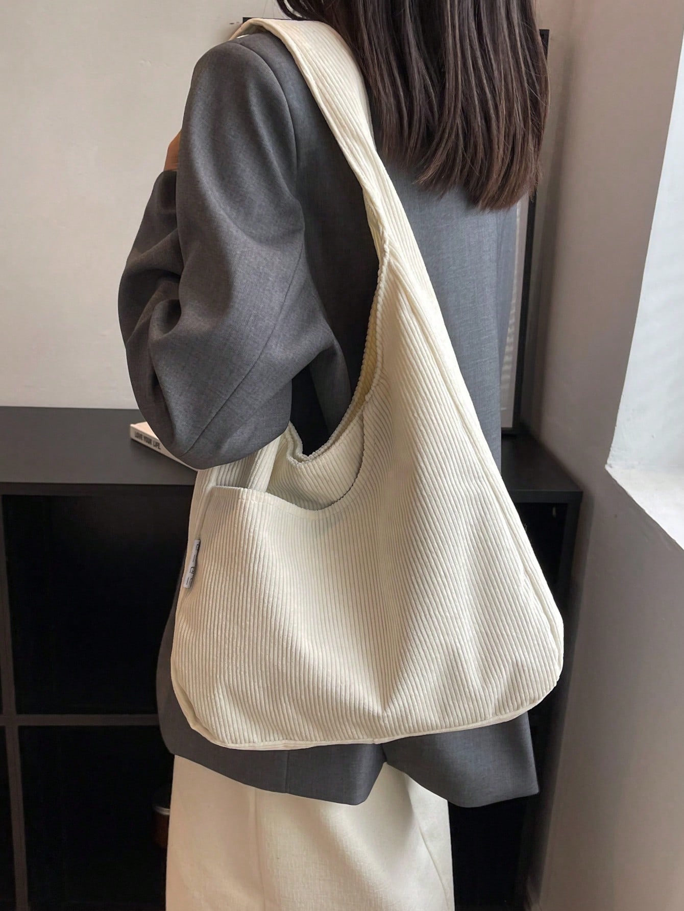 Женская вельветовая сумка-тоут большого размера, бежевый