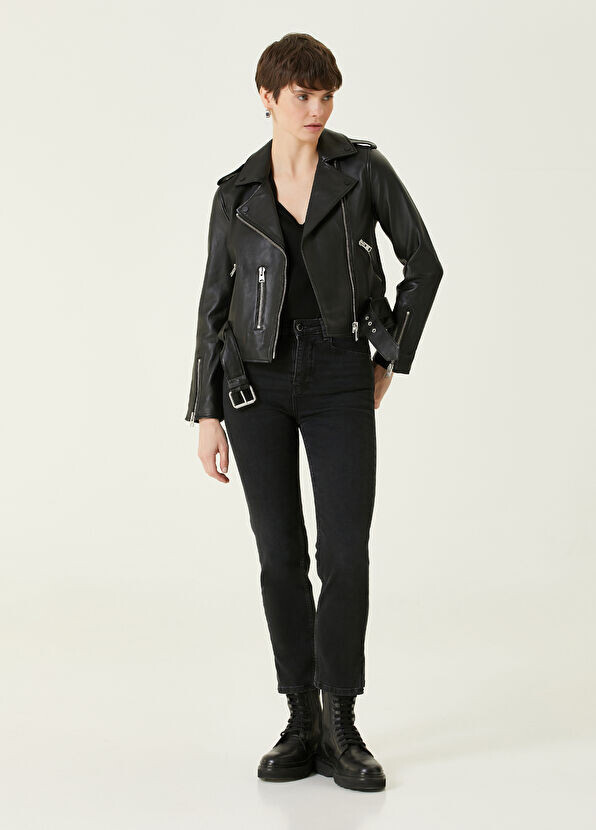 

Двубортная кожаная куртка Allsaints, черный