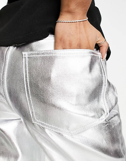 

Прямые джинсы серебристого металлика в стиле 90-х ASOS DESIGN