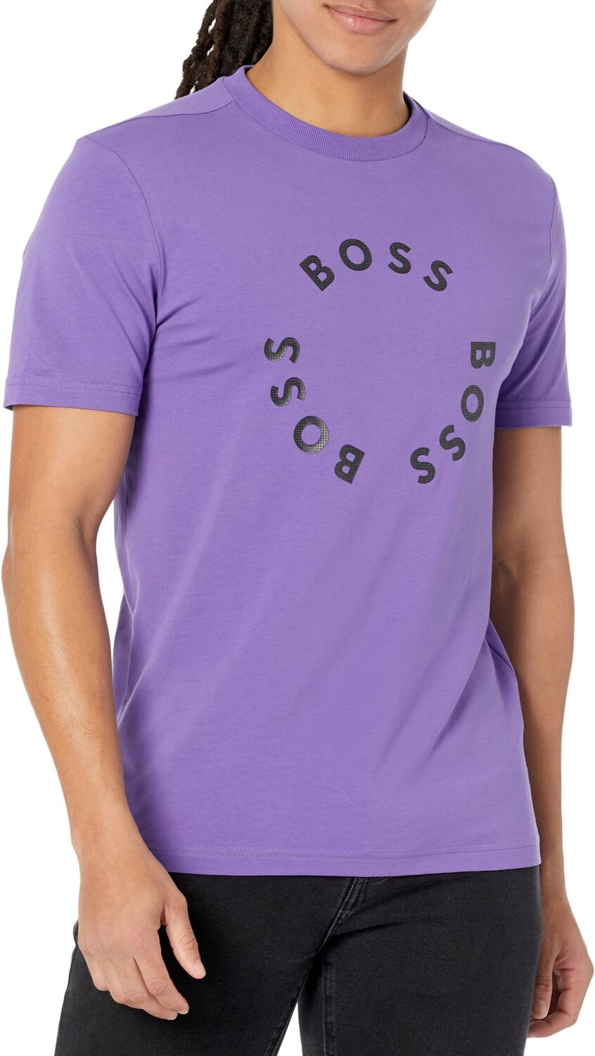 

Хлопковая футболка с контрастным круглым логотипом BOSS, цвет Ultra Violet