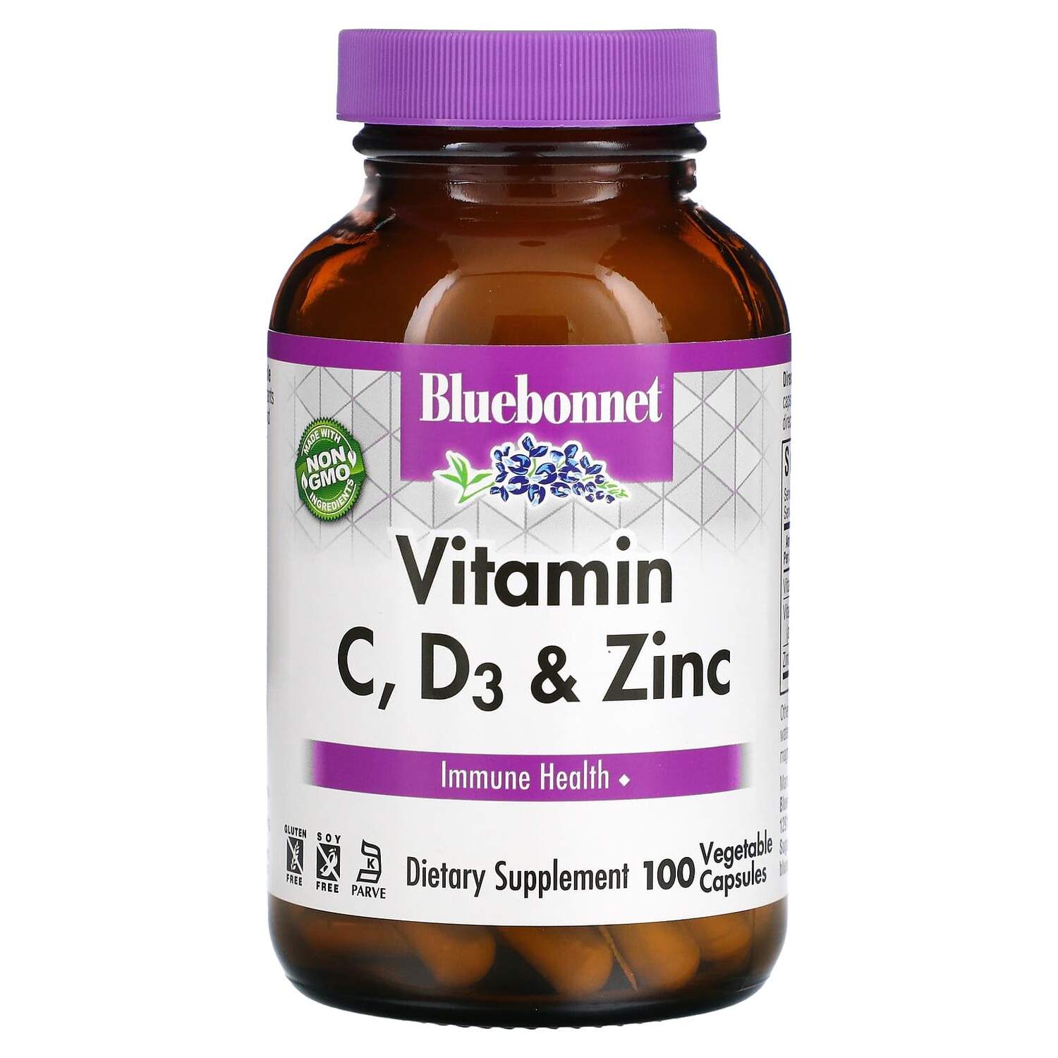 

Витамины C, D3 и цинк, 100 растительных капсул, Bluebonnet Nutrition