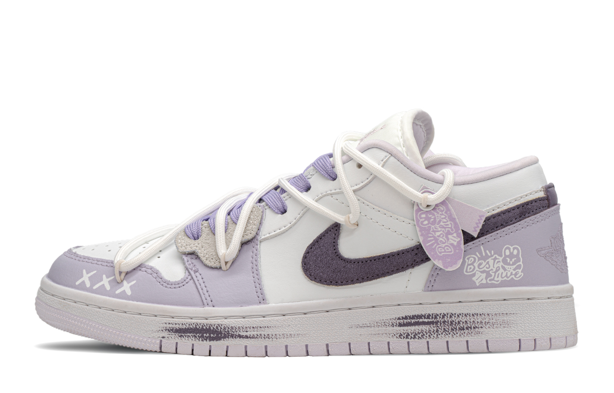 

Кроссовки Air Jordan 1 Vintage Basketball Shoes Women's Low-top White/purple, сиреневый/фиолетовый/белый