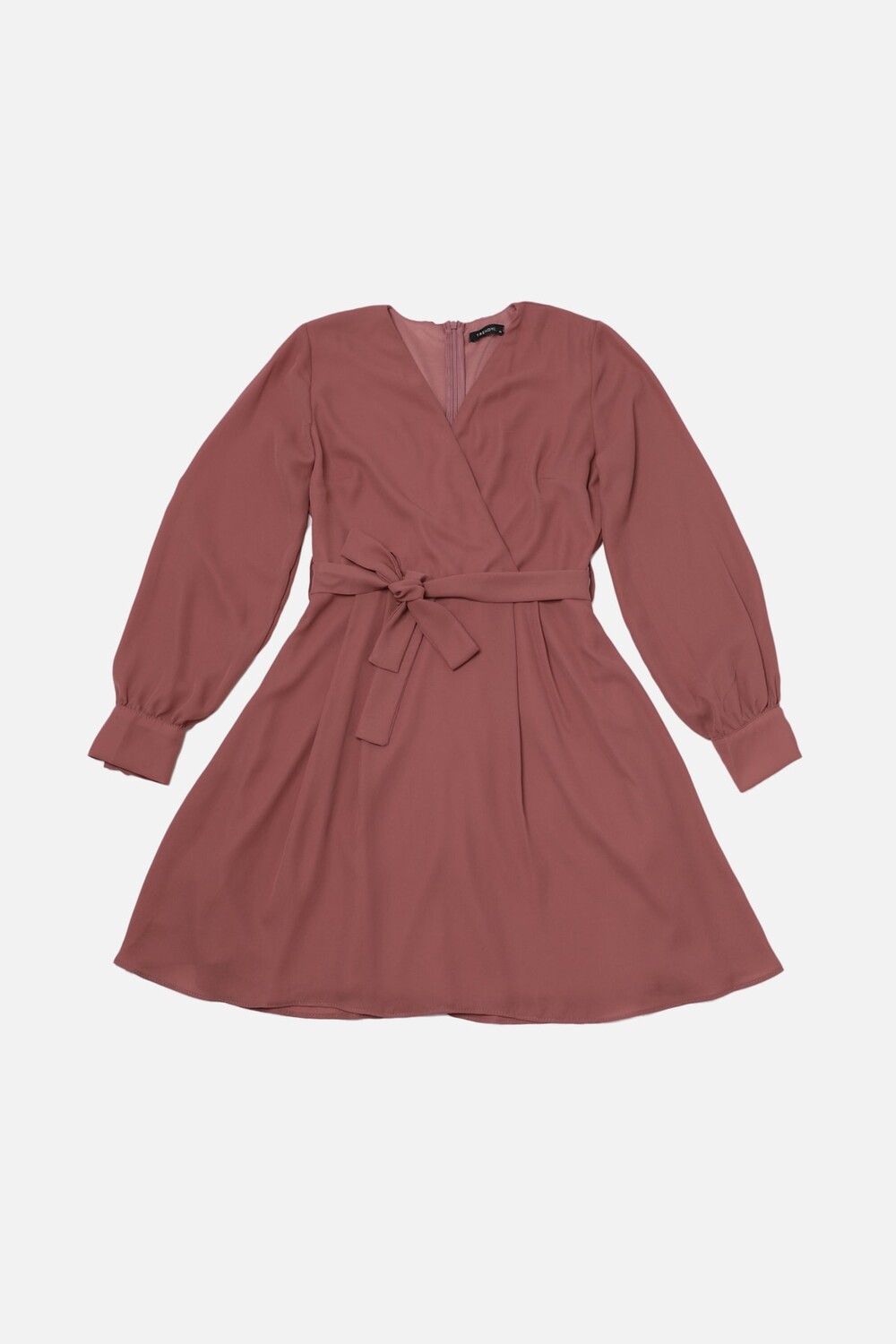 

Миниатюрное тканое платье с V-образным вырезом и поясом Dusty Rose Trendyol, бордовый