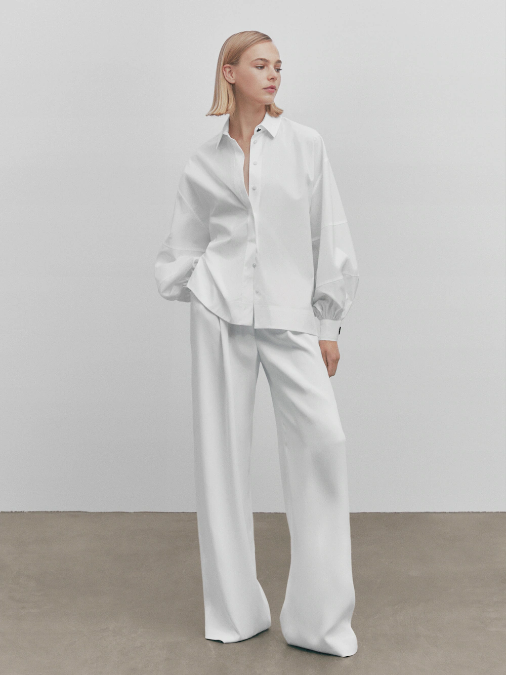 

Рубашка из поплина с рукавом - studio Massimo Dutti, белый