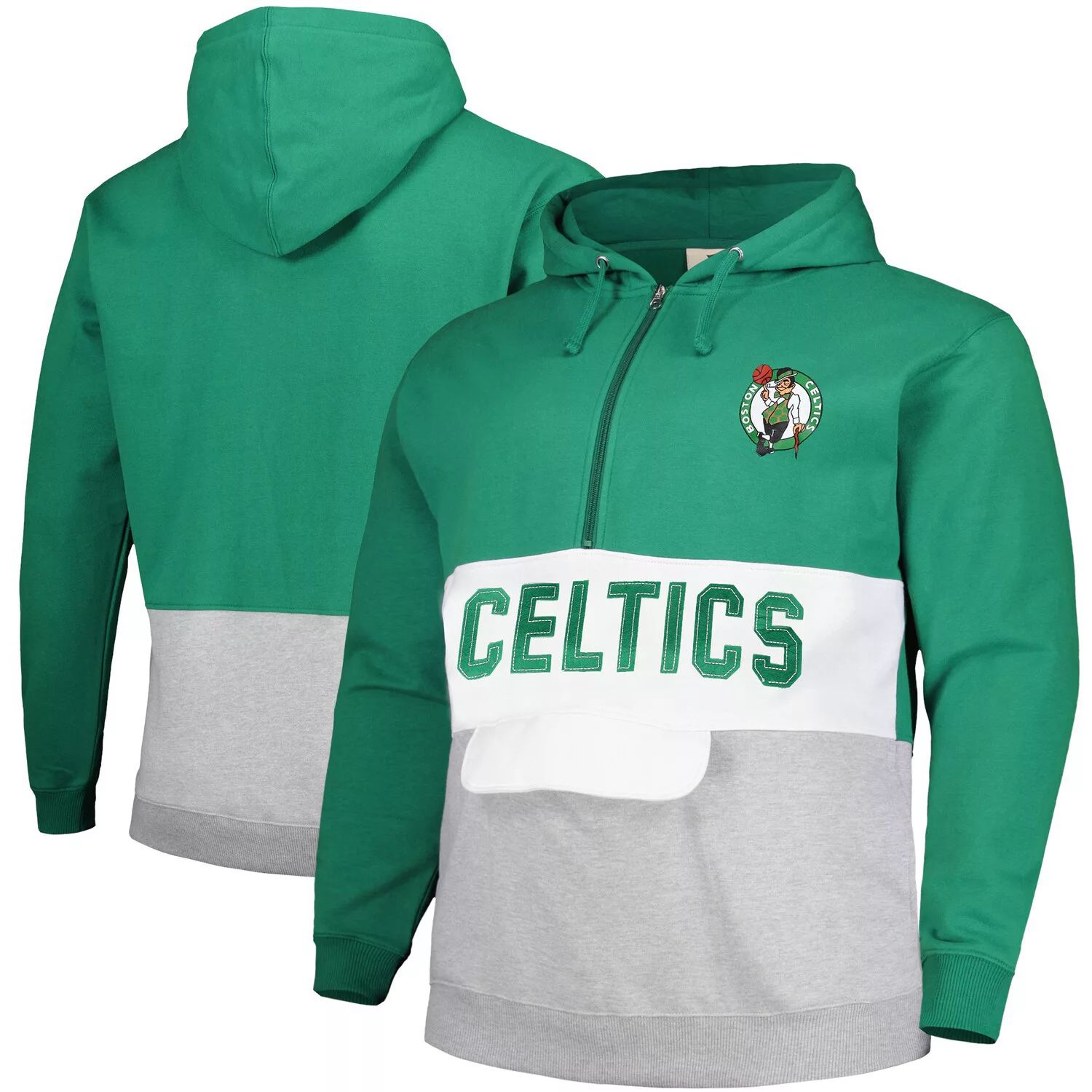 

Мужской анорак с логотипом Kelly Green Boston Celtics Big & Tall с капюшоном на молнии до половины Fanatics