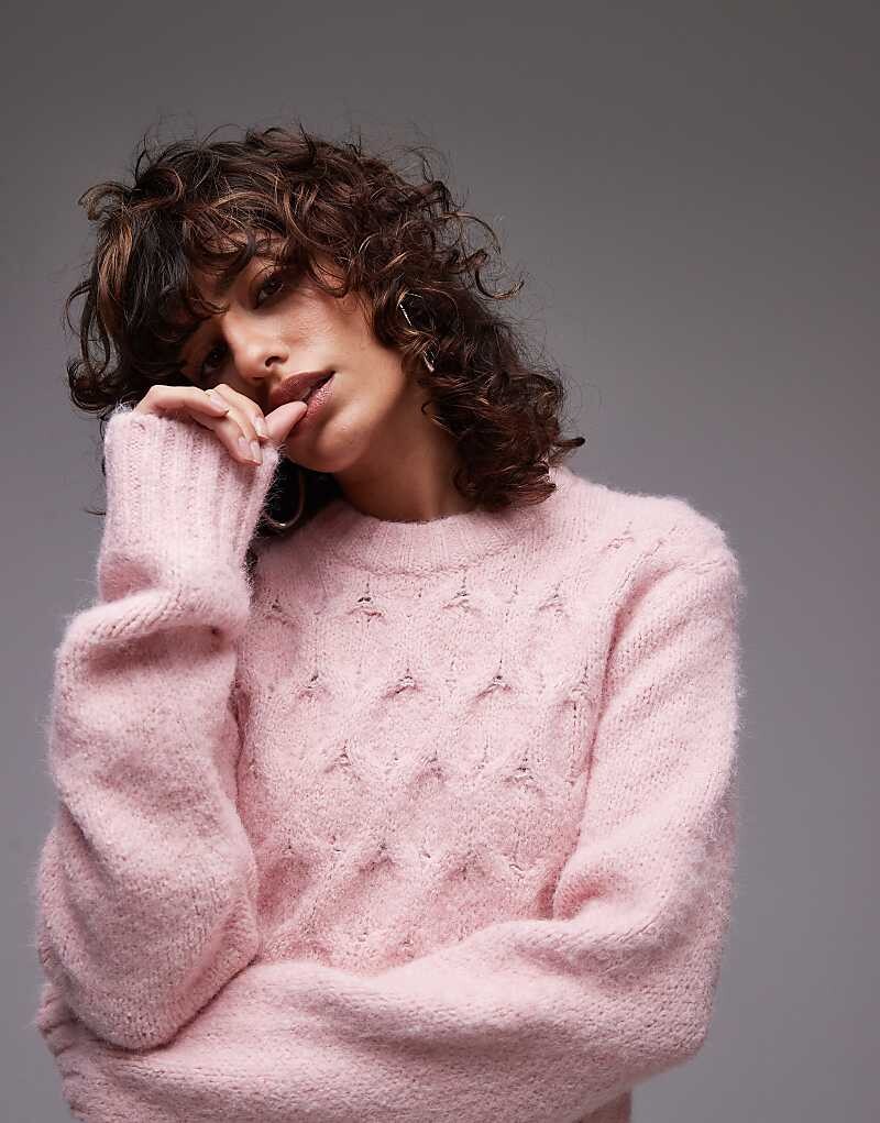 Светло-розовый джемпер косой вязки Topshop