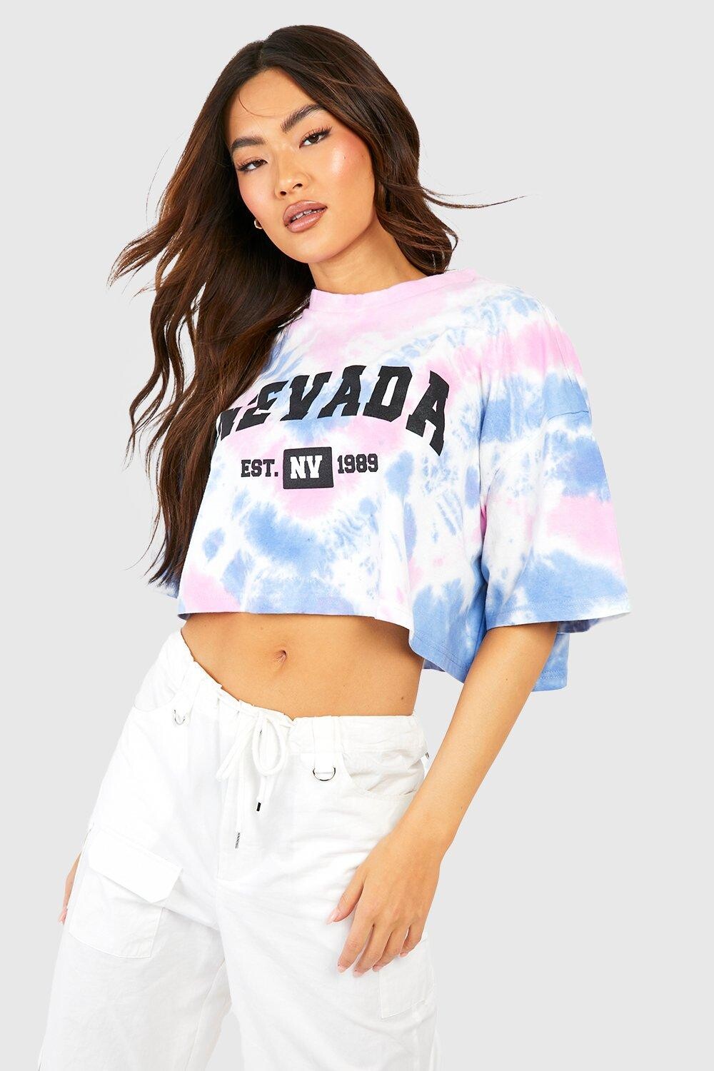 

Укороченная футболка оверсайз nevada tie dye Boohoo, шалфей