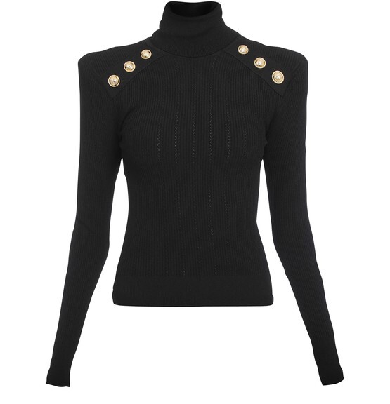 

Джемпер спицами с золотыми пуговицами. Balmain, темно-серый