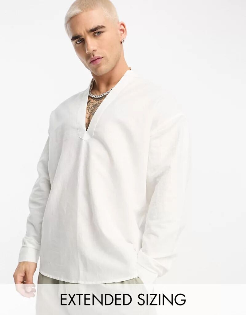

Белая рубашка без шнуровки из смесового льна ASOS